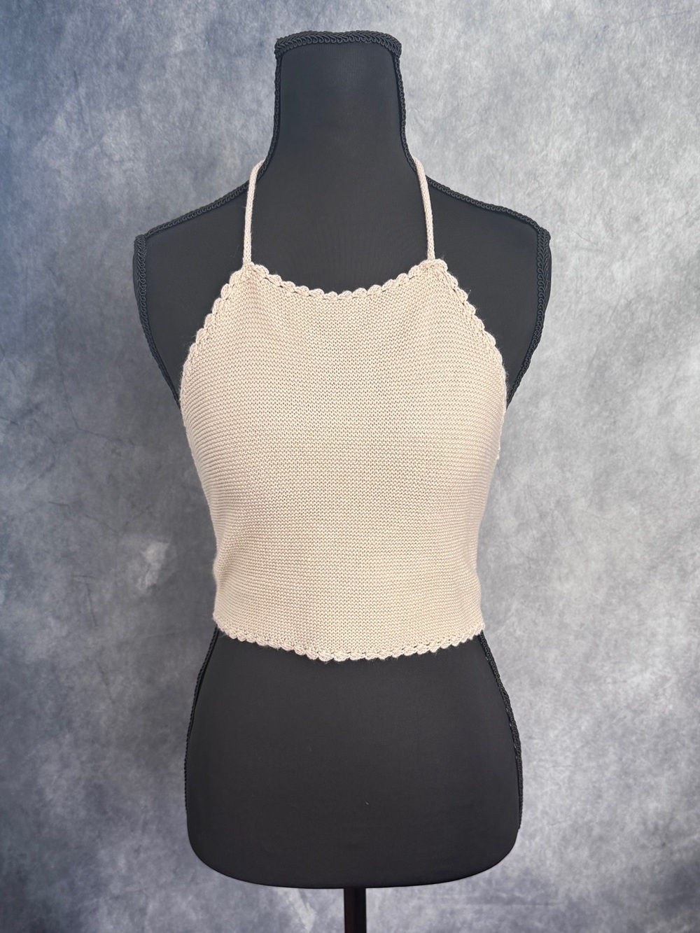 Beige Crochet Halter Knit Crop Top